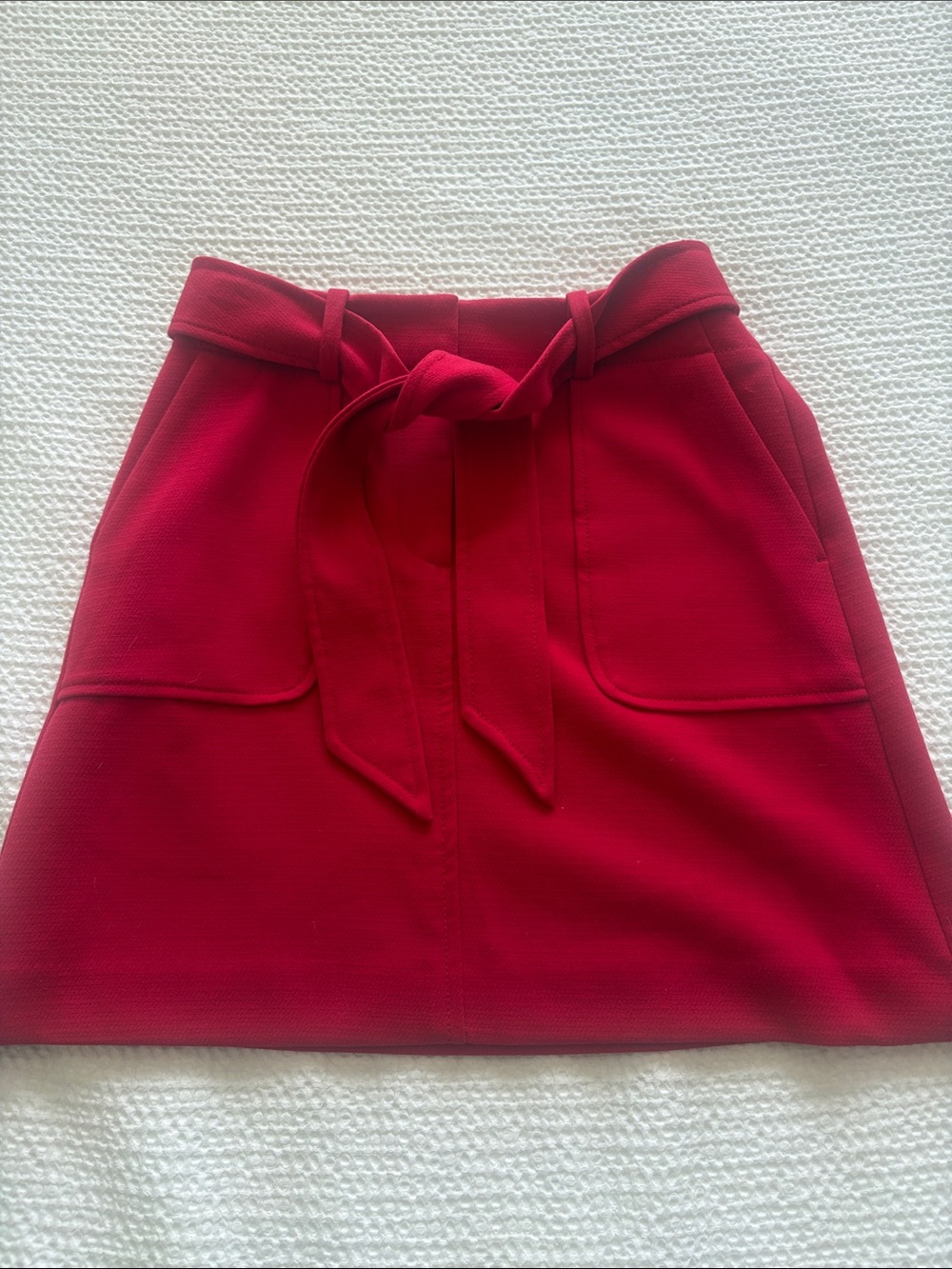 LOFT Crimson Red Tie-Waist A-Line Skirt with Patch Pockets